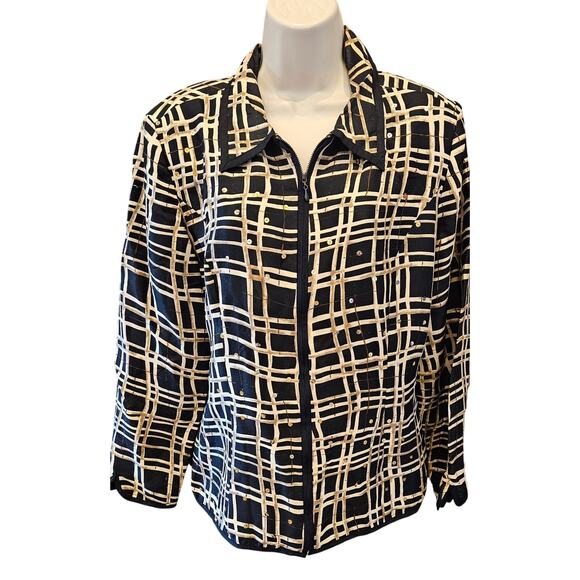 Silkland vintage silk sequin geometric full zip shaket jacket sparkle L large ^^ - Picture 2 of 10
